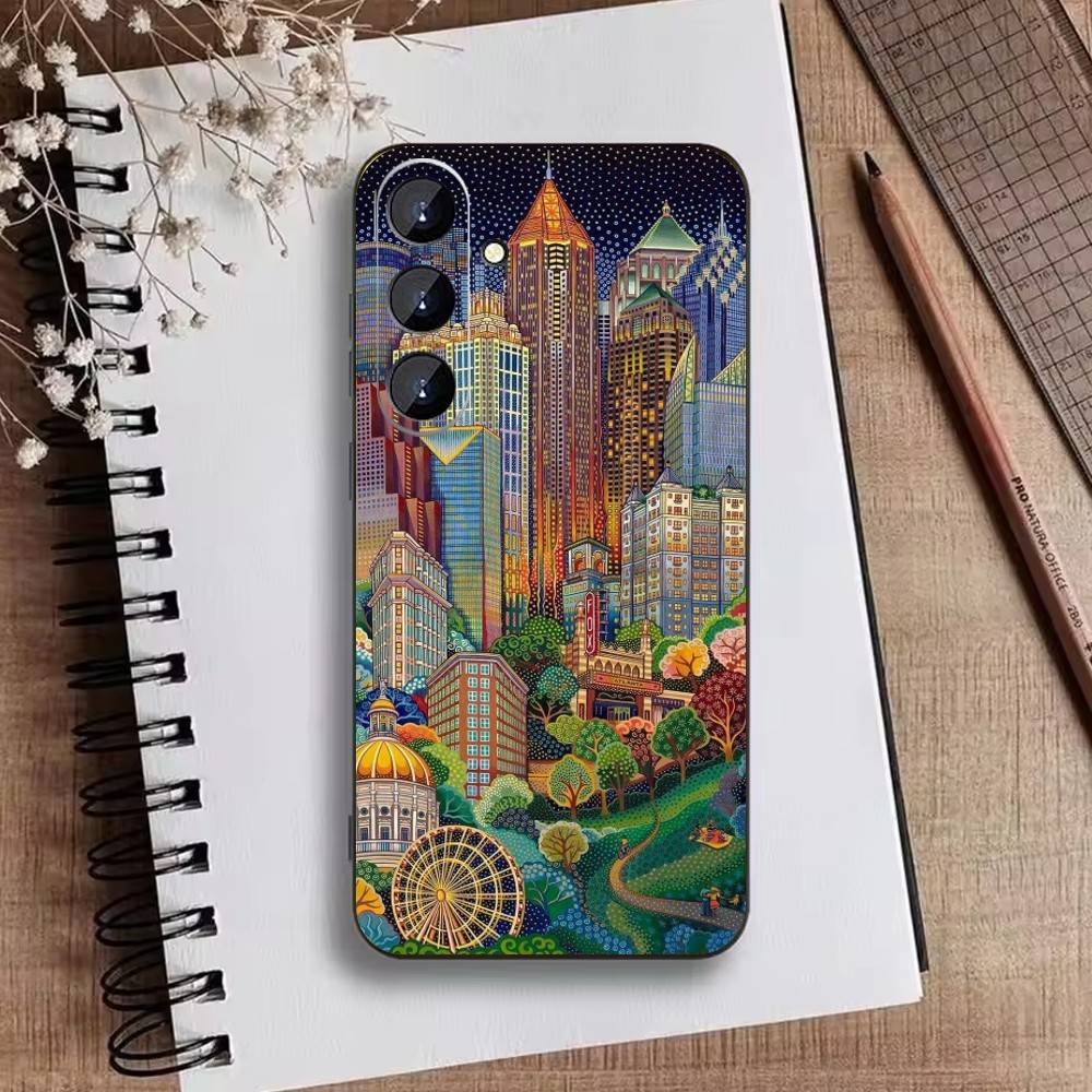 Starry Night Whimsical landscape Phone Case For Samsung Galaxy A73,21,22,32,71,53,52,51,80,5G Soft Black Cover