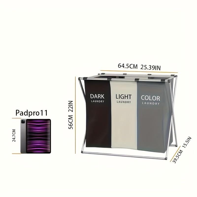 3-Section Foldable Laundry Hamper with Oxford Bags & Aluminum Frame - Dark Light Print, Ideal for Home & Dorm Clothes Storage