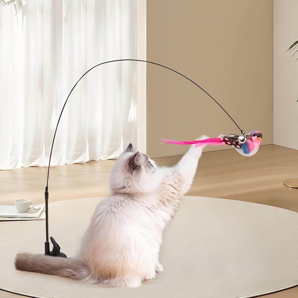 1/pc cat funny cat stick steel wire long pole feather cute cat toy kitten fishing self-pleasure relief pet toy