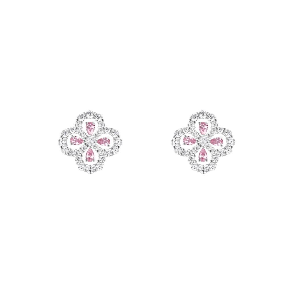 925 Silber Stern-Stil Kleeblatt Tropfenohrringe mit Hochkohlenstoffstein im Pavé-Setting für Damen