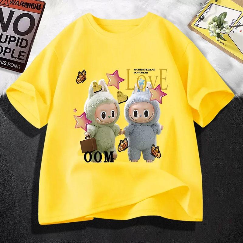 

Милая футболка с мультяшным принтом Лабубу, летняя новинка, детская футболка с круглым вырезом и короткими рукавами, подходит для девочек в возрасте 4-14 лет 150