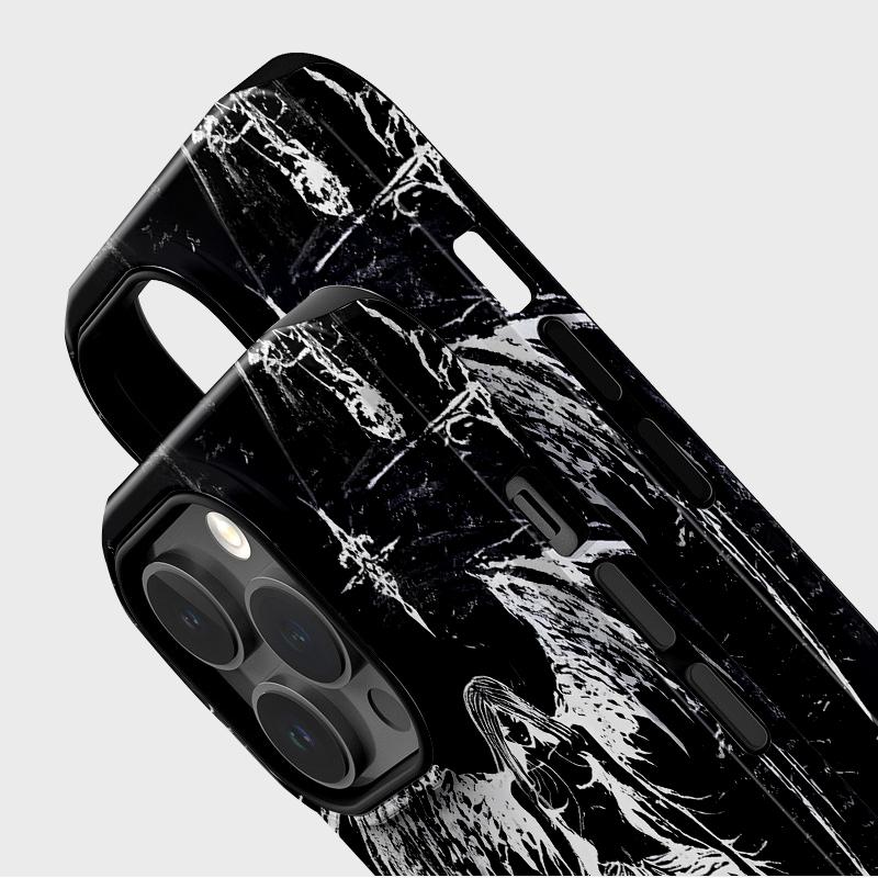 Lesklý kryt na telefon s sublimační úpravou Pevný plast + měkká skořepina TPU Černý s andělským vzorem Plně ochranný zadní kryt pro iPhone Samsung