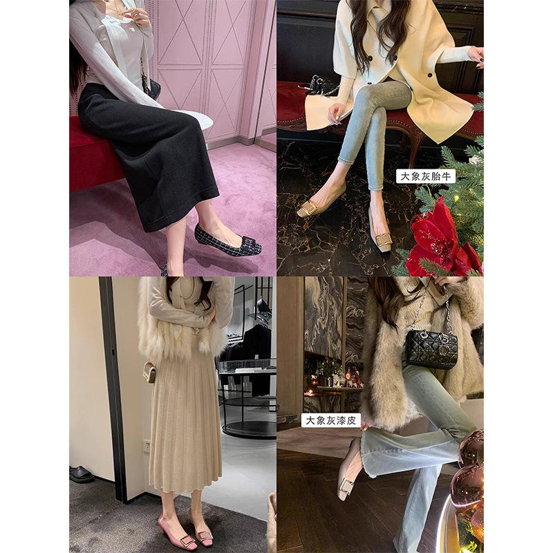Spot second hair~ Grape mother has the same classic elegance, light mouth temperament, square head versatile high heel, thick heel and square buckle s