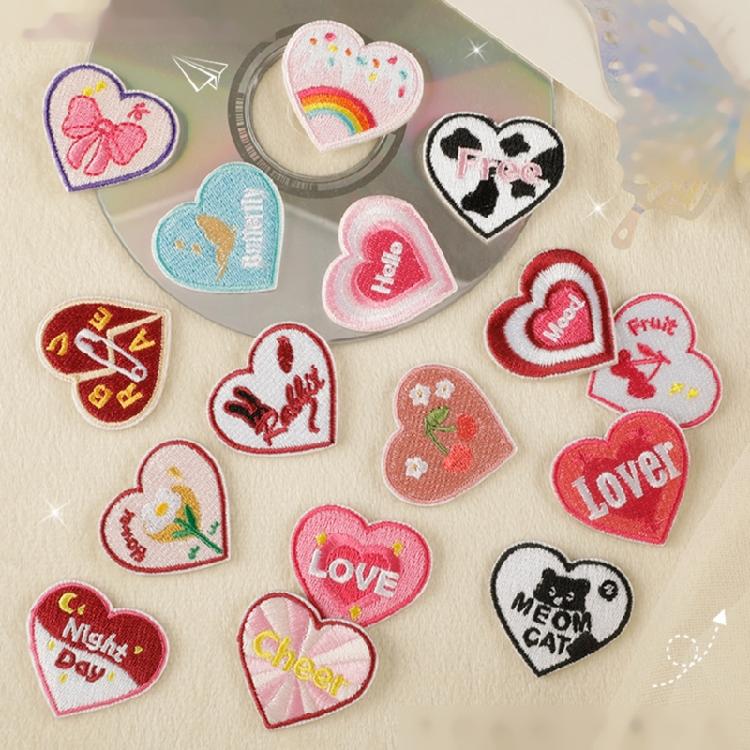 16pack Unique Heart Patches Luxurious Embroidery Patches Personality Appliques for Creative Projects