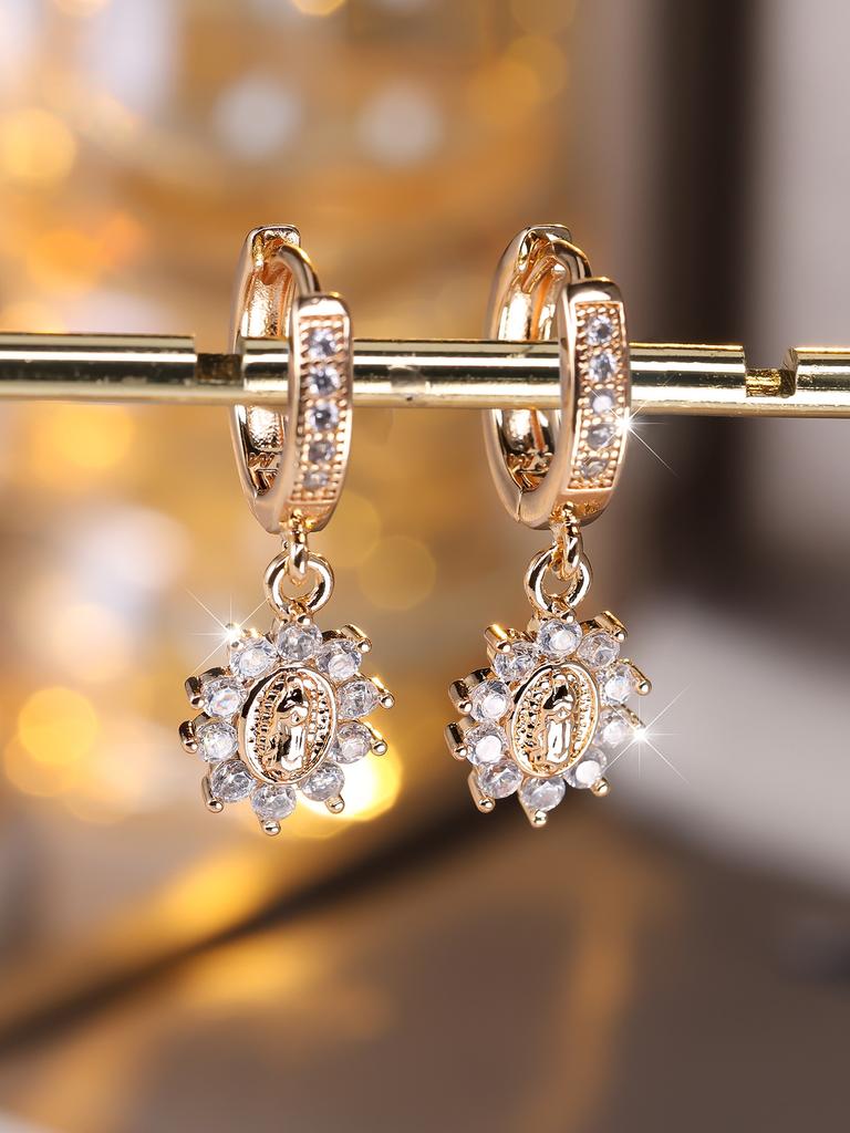 French retro Virgin Mary full diamond earrings, women's earrings with a sense of celebrity atmosphere in style