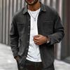 Men Corduroy Shirt Long Sleeve Plaid Solid Color Wrinkle Free Business Casual Slim Fit Top