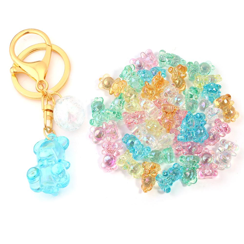 10Pcs/lot Acrylic Bear Charms Beads Colorful Transparent Gummy Cute Pendant for Handmade Necklace Earrings Jewelry Accessories