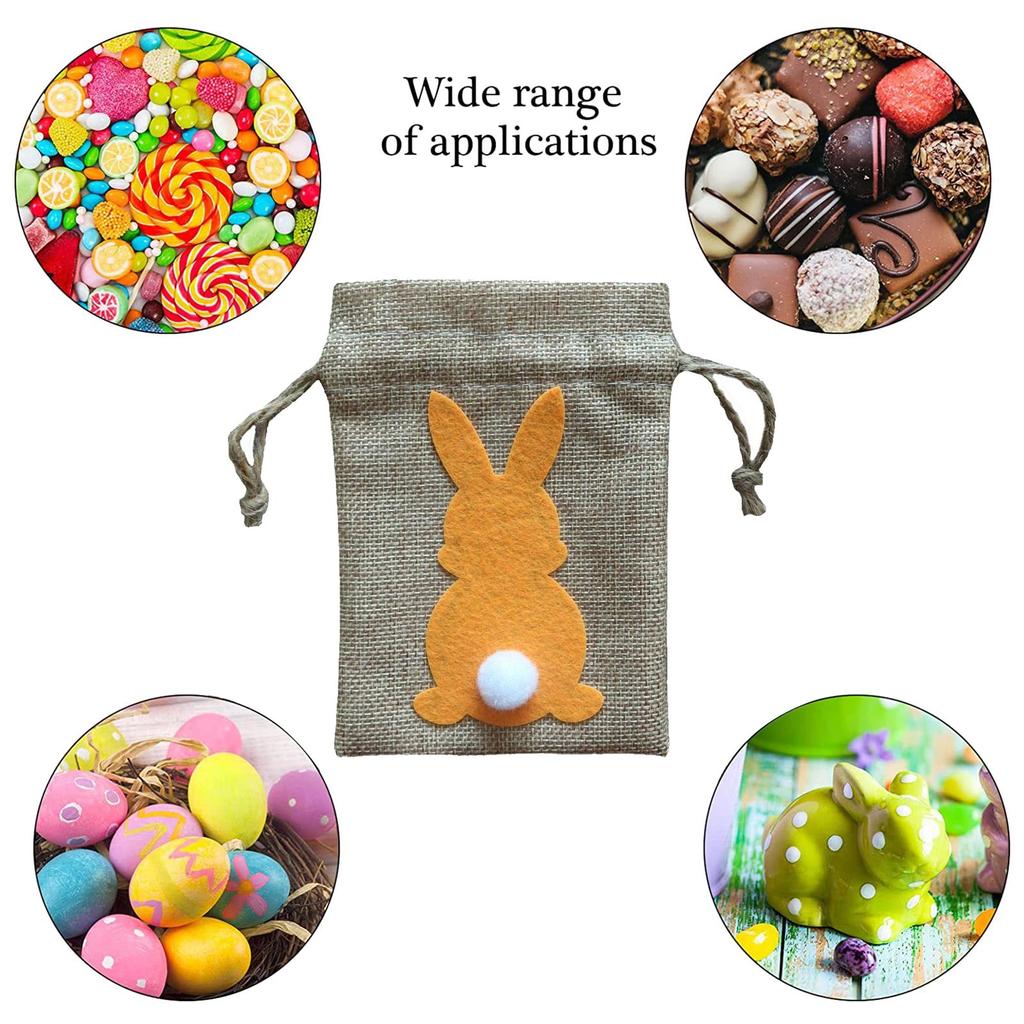 Easter Bunny with Tail Drawstring Gift Bag Line Cloth Storage Pouches Supplies for Children Day Food Cookie Package