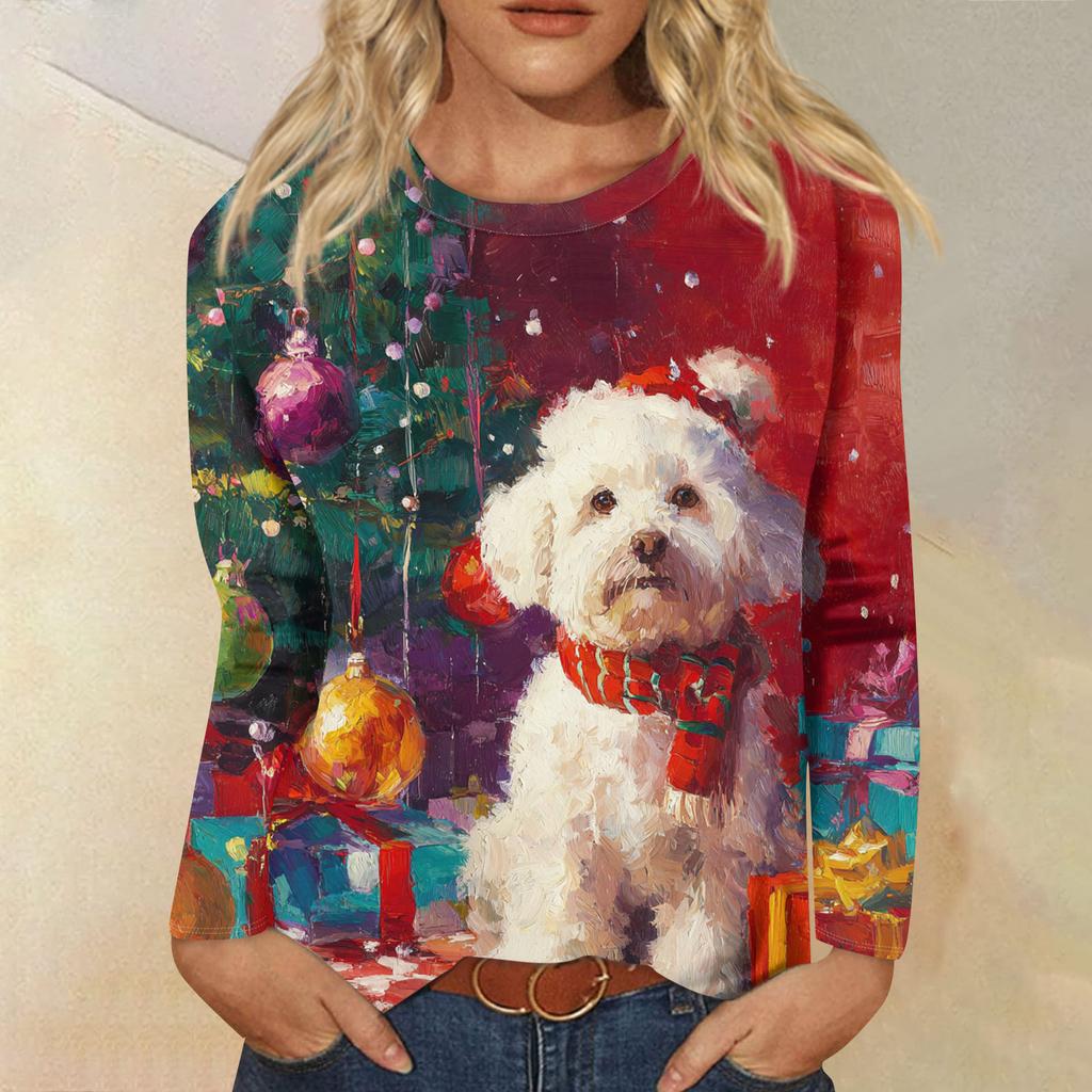 Women's Loose Comfortable Casual Fashion Round Neck Christmas Print Long Sleeve Hoodie