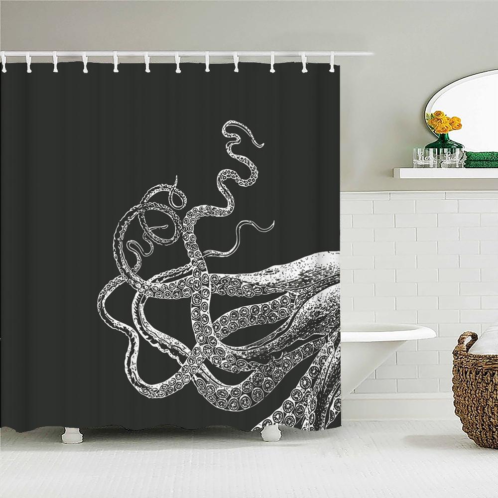 

Funny Art Octopus Printed Shower Curtain Washable Curtain With Hook Bathroom Decorative Curtain 3D Shower Curtains 300*180Cm W120xH180cm