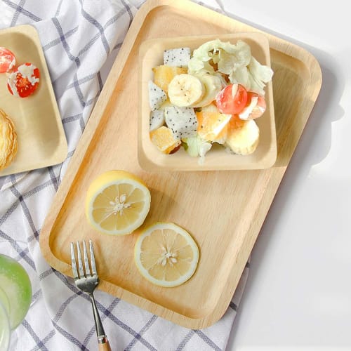 DOITOOL Disposable Wooden Plates, Stylish Square Plates, High-Quality Biodegradable and Eco-Friendly, Perfect for Parties, Outdoors, Commercial Use, a