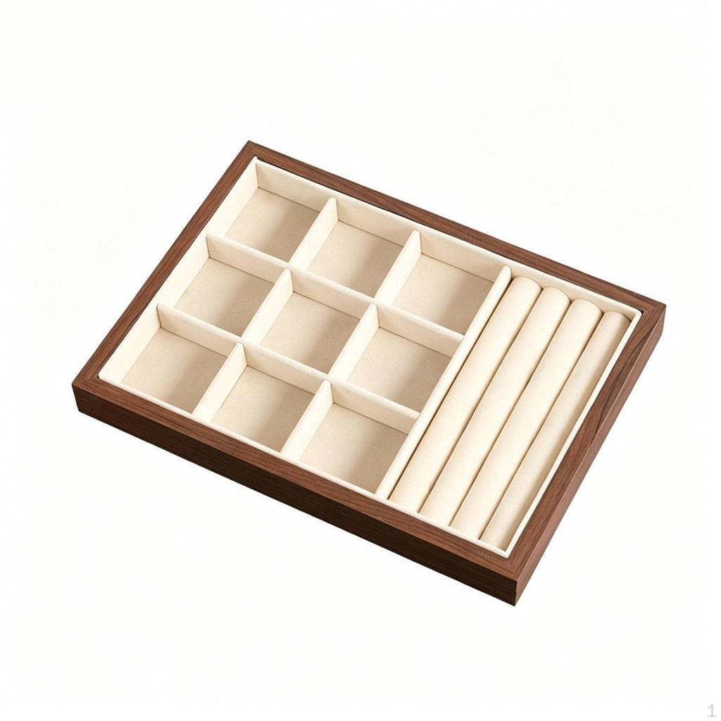 Vassoio Portagioie in Noce Vetrina Espositore in Legno Organizer per Orecchini da Donna, Comodino