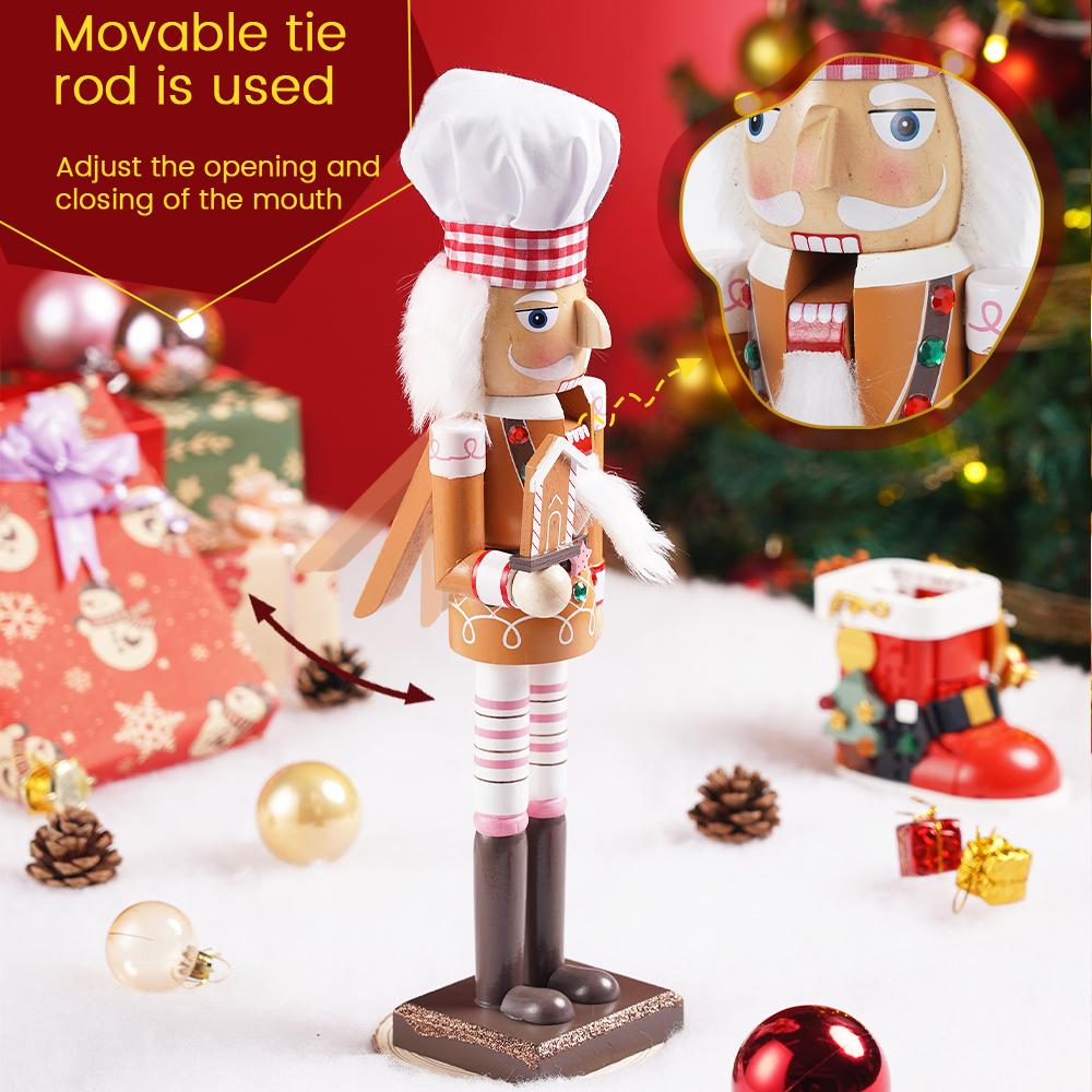 Christmas Nutcracker Chef Series Wooden Nutcracker Ornament Gingerbread Man Soldier Handcraft Doll Toy Home Desktop Decoration