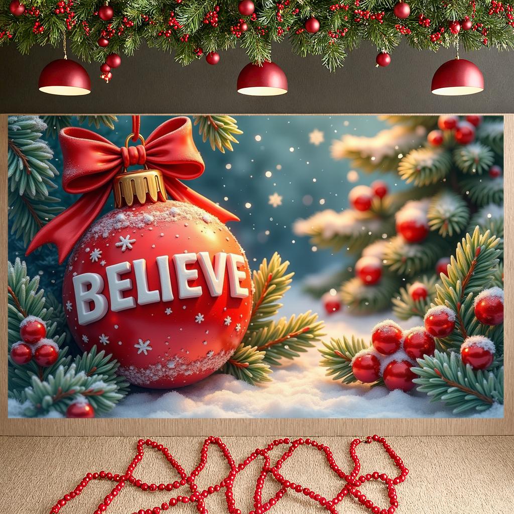 Christmas Theme Display Holiday Decorative BELIEVE Banner Christmas Ornament Display Frosted Finish Holiday Backdrop For Winter