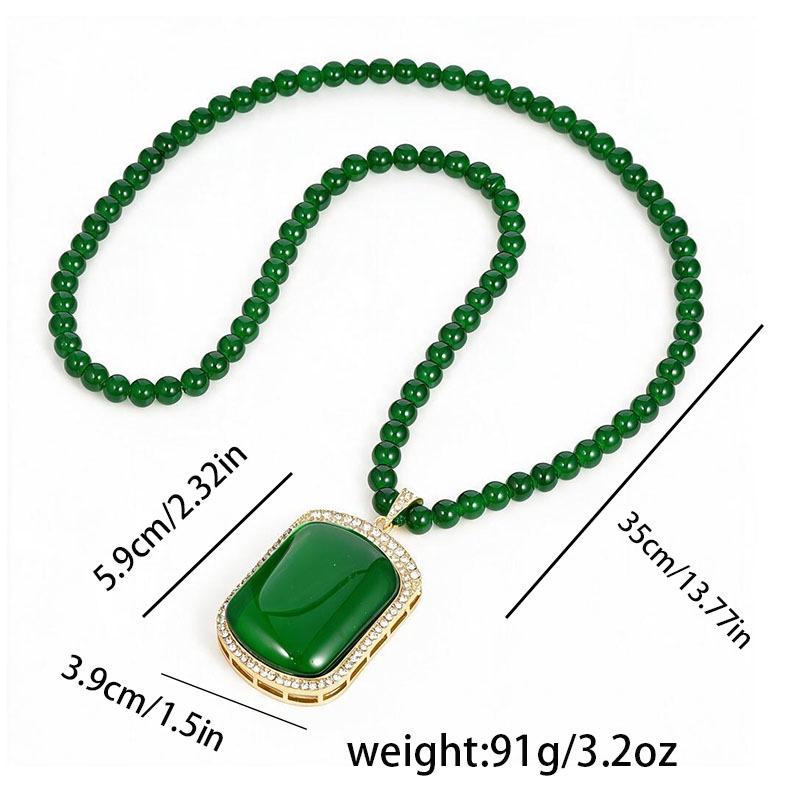 Elegant Imitation Emerald Wushi Pai Necklace - Long, Versatile, High-End Sweater Chain with Simple, Stylish Pendant