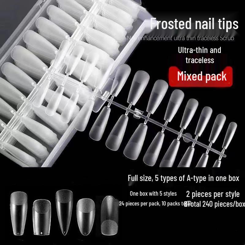 

240 Ultra-Thin Matte Almond Nail Tips, Filing-Free, Seamless, Full/Half Use Stickers