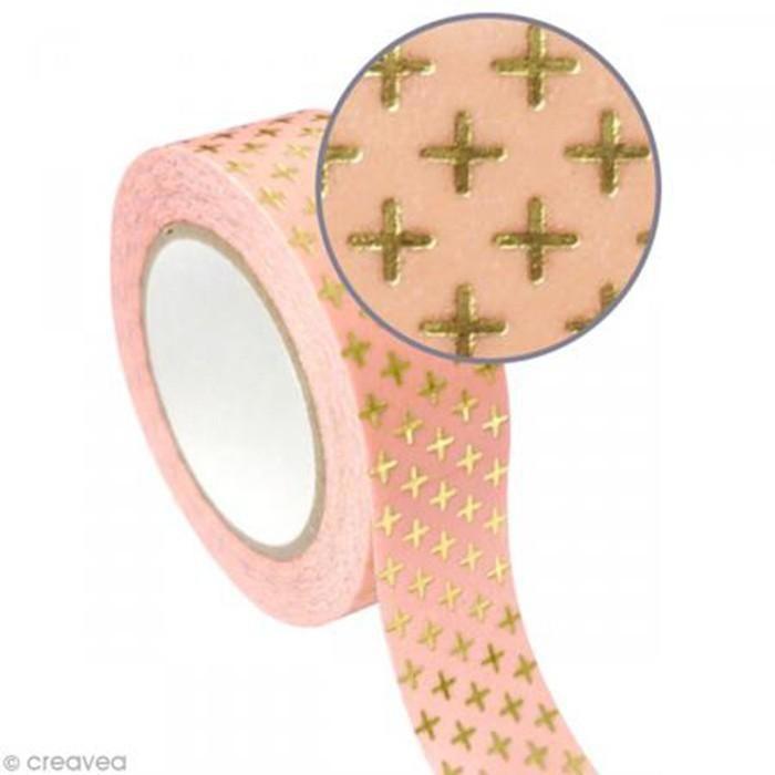 Masking Tape rose 1,5 cm x 10 m - Croix - doré