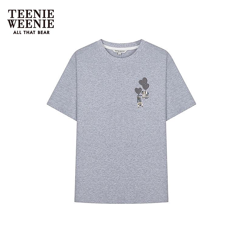 Teenie Weenie Bear Embroidered Round Neck Short Sleeve T-shirt