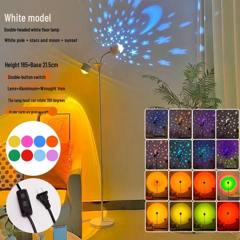 High-End Double-Head Sunset Floor Lamp: Water Ripple Iron Design for Living Room Atmosphere