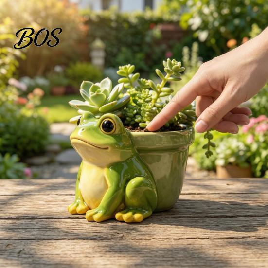 Small Plant Container Frog Flowerpot, Decorative Resin Planter, Fade-Resistant Animal Shaped Flowerpot Herb Pot Garden Accent, for Home Decoration