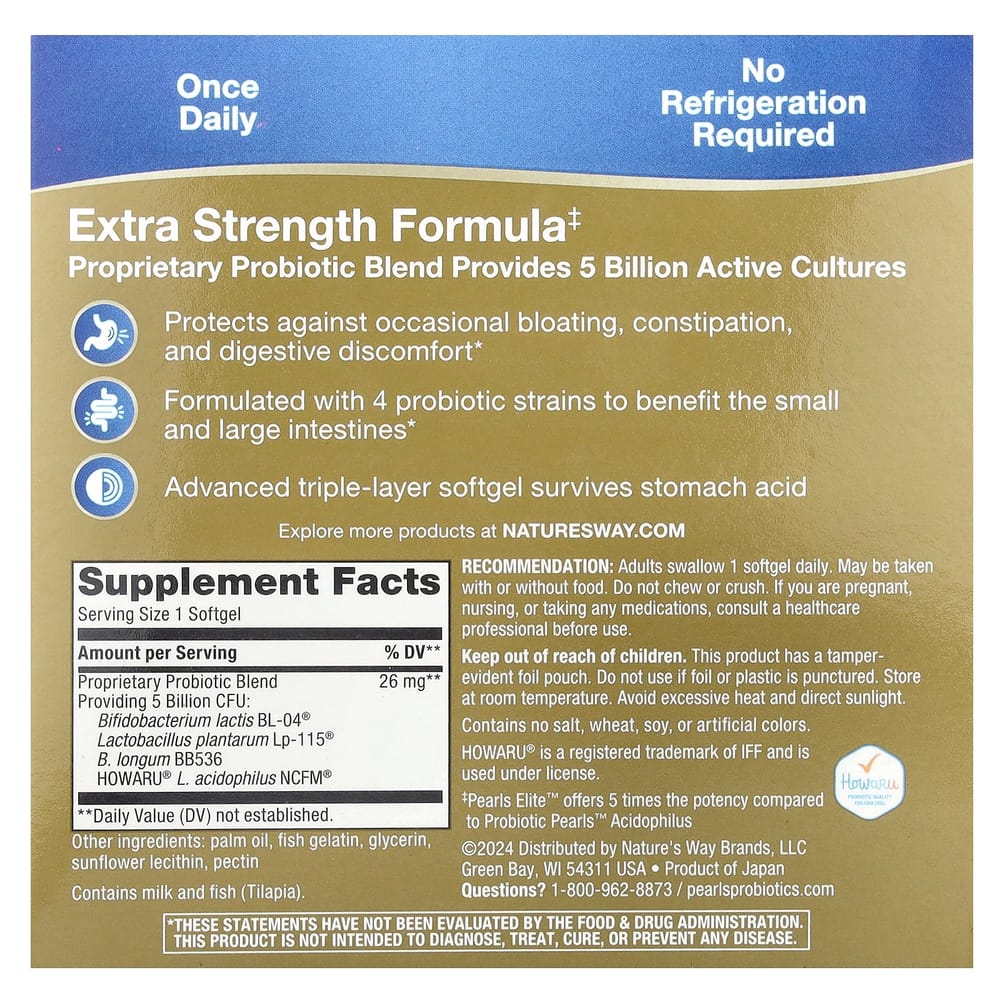 Enzymatic Therapy Pearls Elite Extra Strength Probiotic Softgels, 30 Counts
