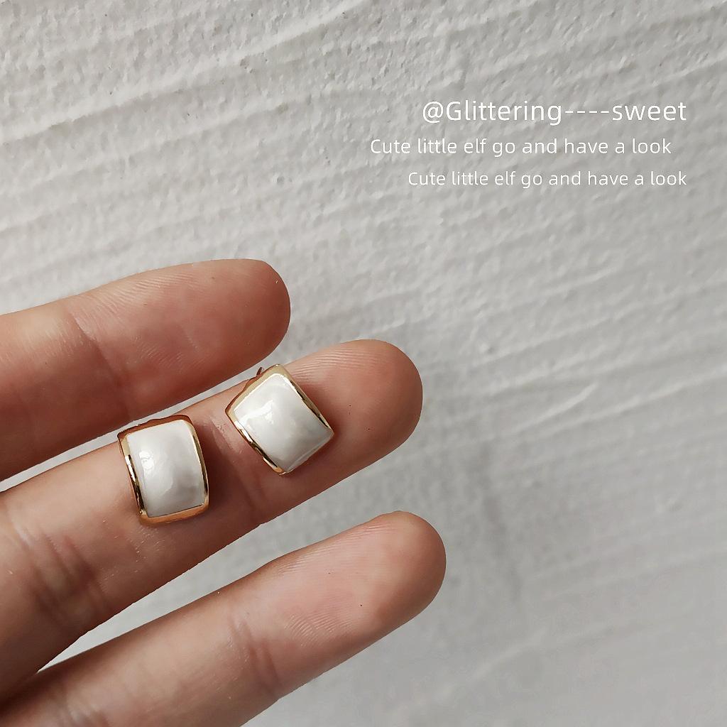 

925 silver needle plated 14K real gold semi-circle C-shaped drop glaze white earrings earrings stud women s Korean version Korean style fashion