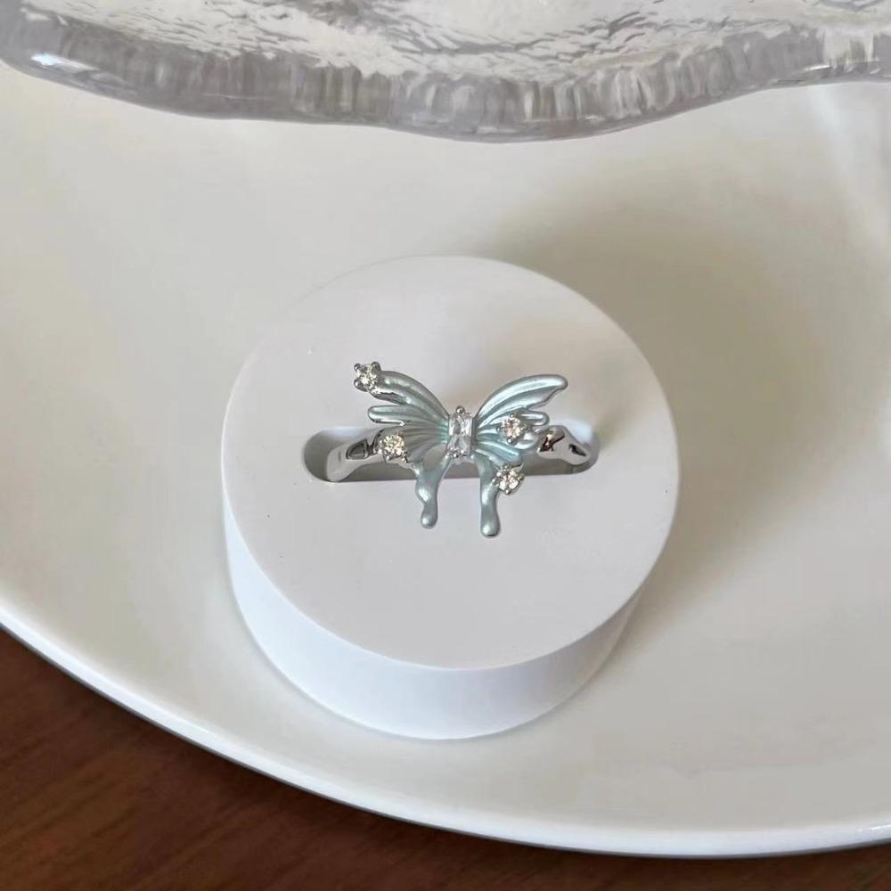 French Retro Blue Butterfly Ring Design Sense Temperament Personality Simple Cold Sense Versatile Ring