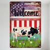 Vintage Rustic Welcome Metal Sign, American Flag & Dairy Cow Farmhouse Wall Decor, Distressed Aged Tin Plaque for Country Home G