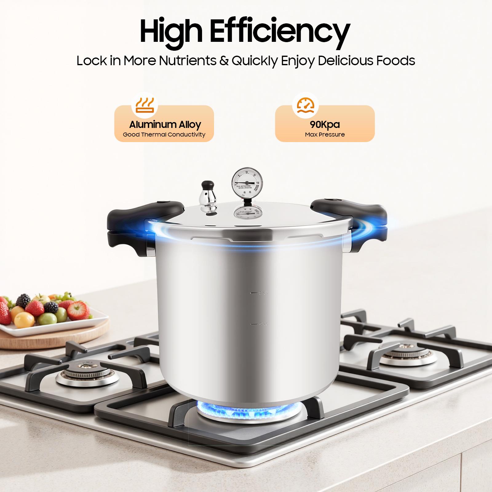 22L Aluminum Alloy Pressure Canner and Cooker 90Kpa Pressure Canner Built-in Pressure Gauge,Large Capacity, Explosion-proof 32cm