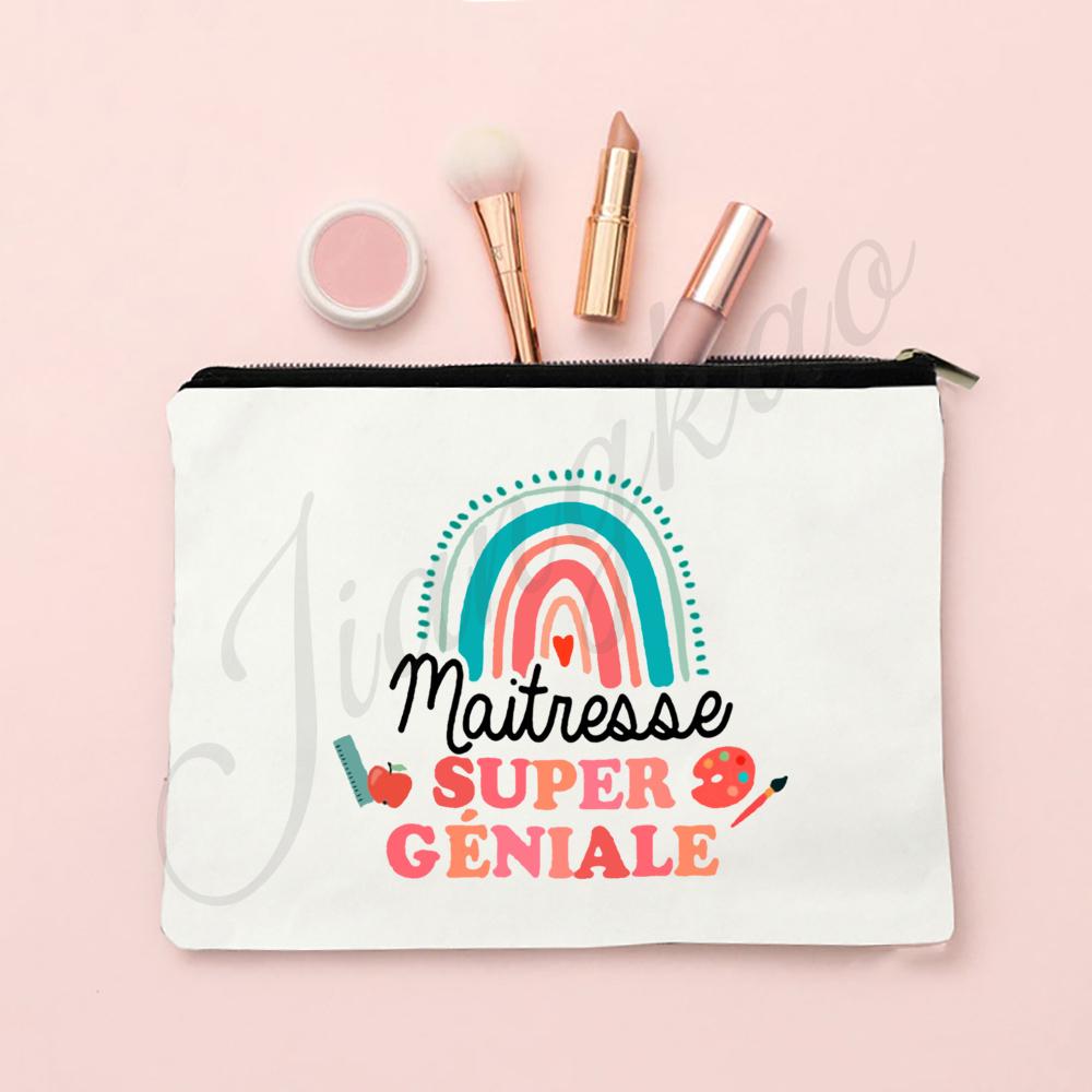 Thank Super Teacher Print Makeup Bag Travel Toiletries Storage Pouch School Pencil Bags Gift for Atsem Avs Aesh Maitress Maitre