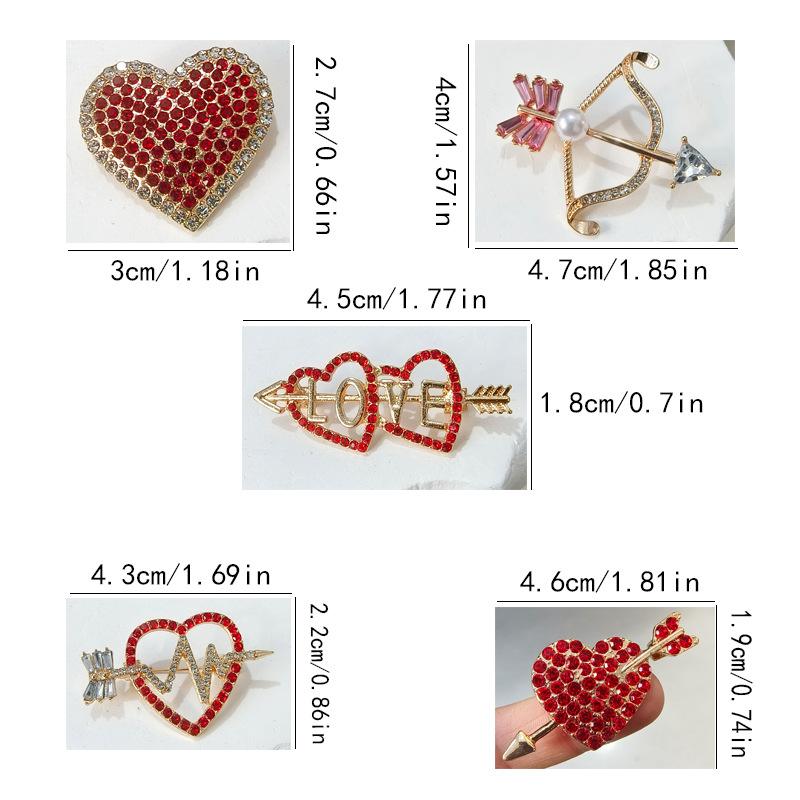 Valentine's Day Romantic Rhinestone Heart Brooch For Women Unisex Pearl Love Pins Banquet Party Backpack Gifts Jewelry Accessory