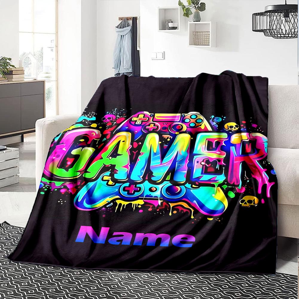 Custom Name Game Controller Theme Printed Blanket - Perfect for Couch, Bed, Travel & Outdoor Use | Machine Washable, Cozy & Durable.