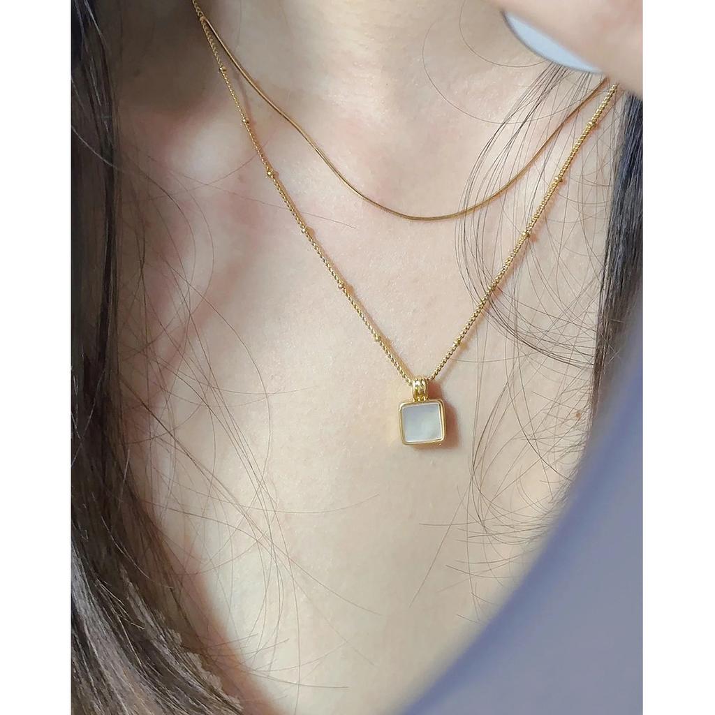 Star Same Square Malachite White Butterfly Shell Pendant Necklace Exquisite Small Gold Bead Fine Chain Collarbone Chain 749