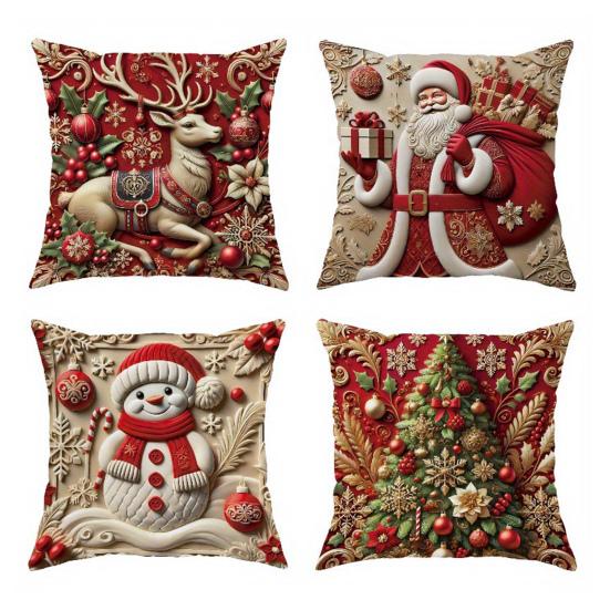 Christmas Pillow Cover 18x18 Inch Santa Reindeer Cushion Cover with Hidden Zipper Tree Snowman