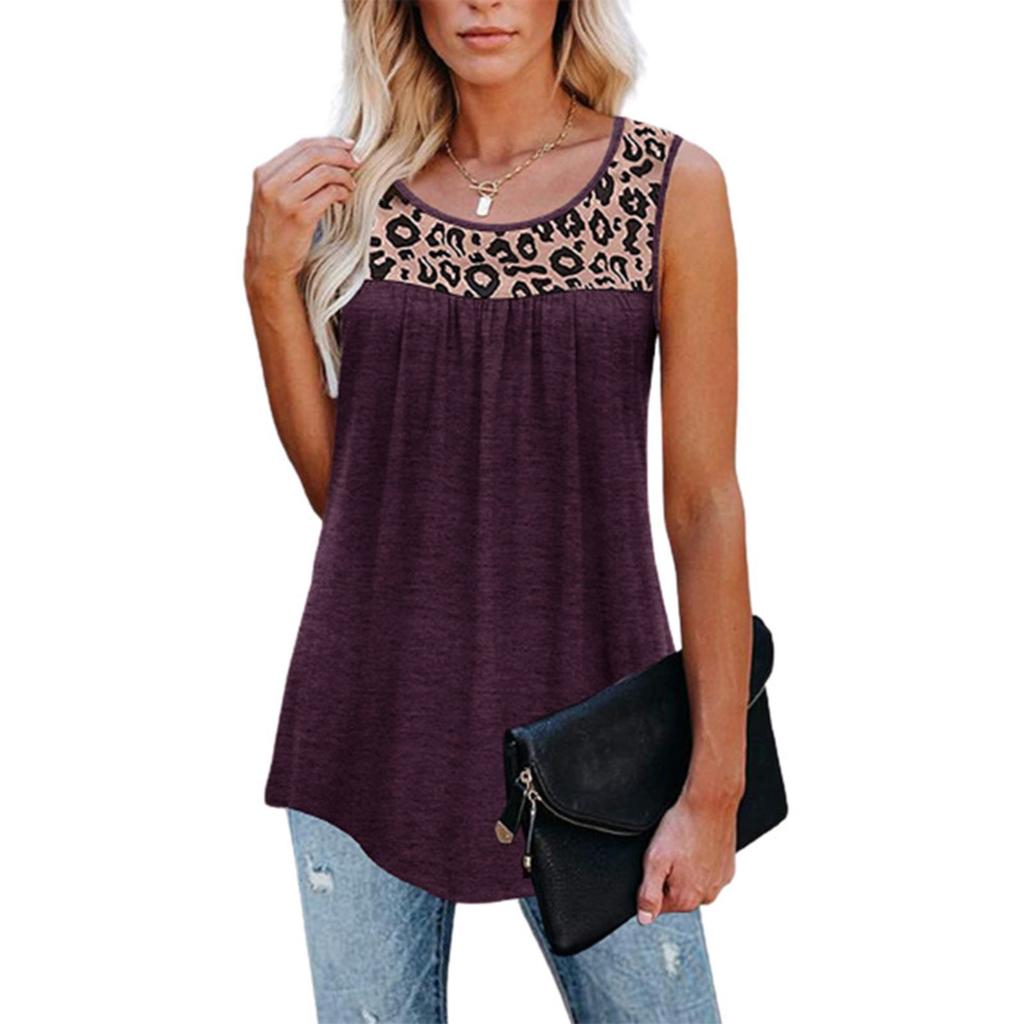Women Sleeveless Leopard Active Tank Tops Ruffle Loose Tunic Blouse Shirt Vest