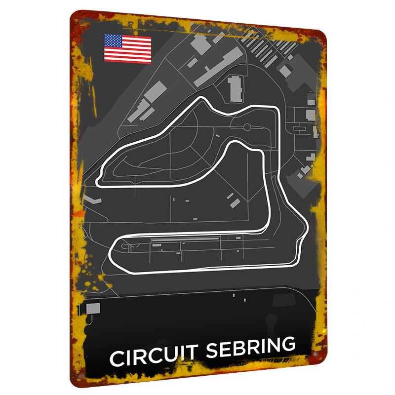 

American Sebring Circuit Map Metal Wall Art Vintage Racing Decor Home Decorations 20x30cm（7.8x11.8inch）