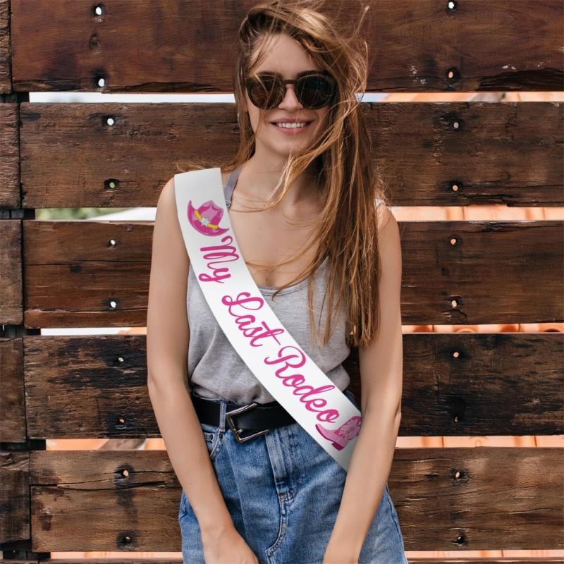 Satined Ribbon Sash With Pink Lettering For Bachelorette Event Celebration Birthday Graduation And Cowboy Theme Parties