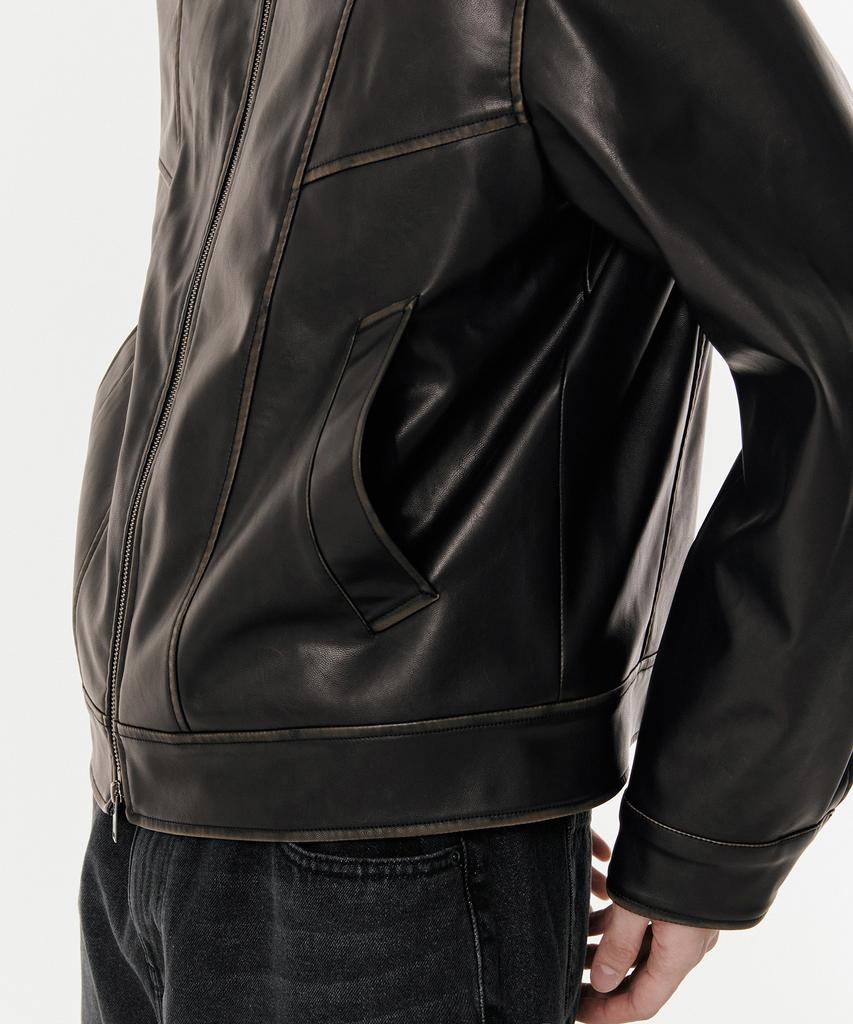 Musinsa Standard Faded Synthetic Leather Single Jacket [Black]