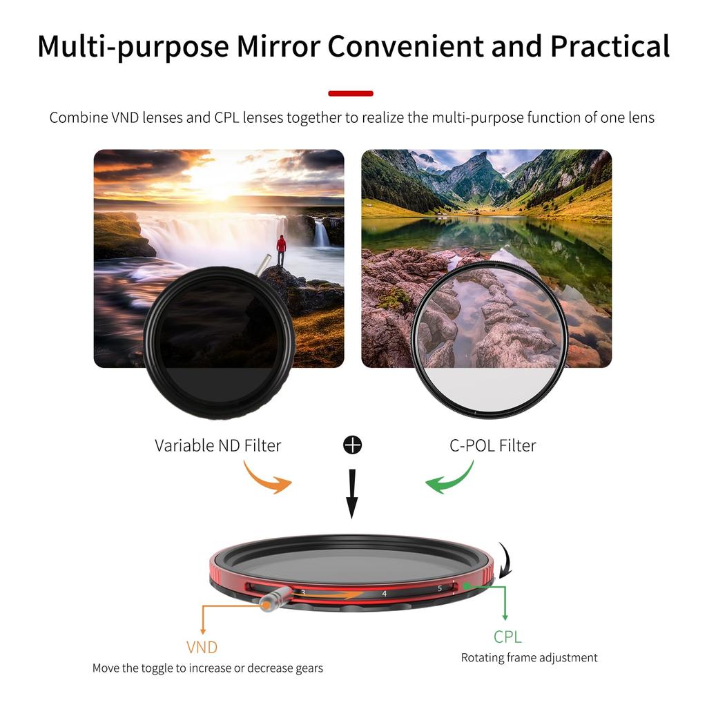 Haida CPL VND Filter 82mm PL Variable ND Neutral Density + - Filter, Filter, 3-7 Stops, ND8, ND16, ND32, ND64, ND128, Filter, Two-in-One