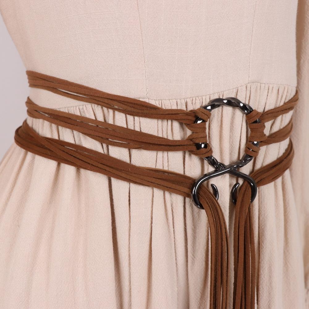 Women'S Vintage Bohemian Long Rope Belt - Adjustable Braided Waist Cinch with Fringe & Loop Knot, Handcrafted Look for Halloween