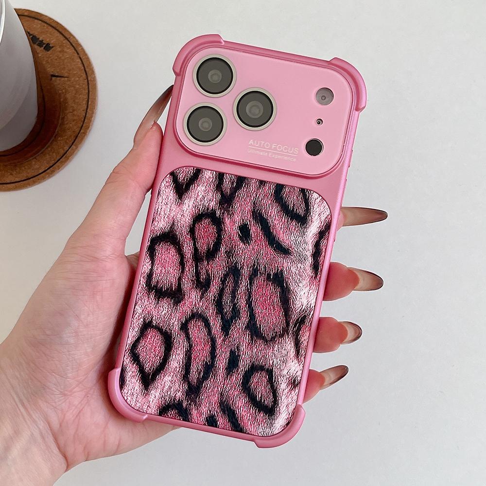 Leopard Print Large Window Phone Case For iPhone 17 16 15 14 13 Pro Max Soft Corner Shockproof Silicone Cover