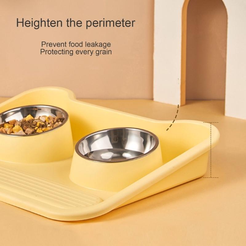 Raised Cat Feeding Double Bowls Nonslip Elevated Cat Water Bowl Food Container for Cat Dogs Small Pet Food Feeder Tray