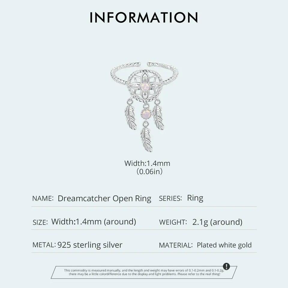 WOSTU 925 Sterling Silver Dreamcatcher Open Ring With Nano Opal Stone For Women Wedding Lucky Gift Fine Jewelry Boho Style