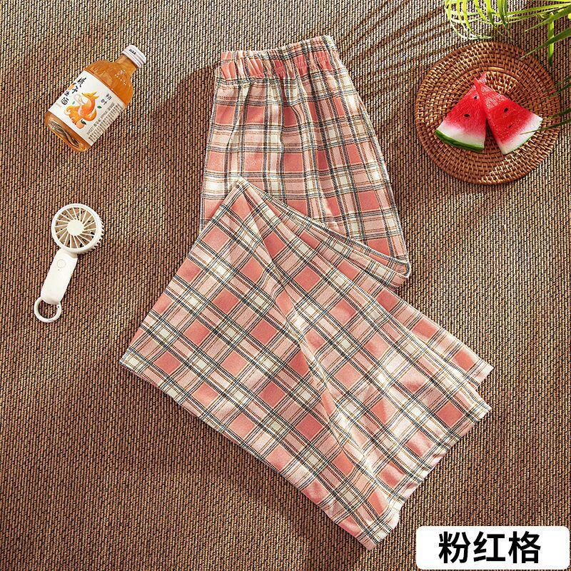 Plaid Pants Women's Summer Thin Casual Loose Straight High Waist Slim Drape Wide Leg Floor Mopping