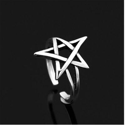 Retro Thai Silver Color Pentagram Star Adjustable Ring For Women Fashion Jewelry Party Gift S-R284