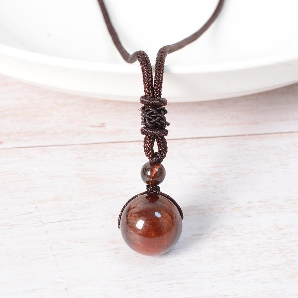 Tiger's Eye & Obsidian Rainbow Pendant Necklace - Modern Simple Design, 16mm Bead