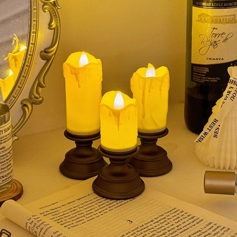 with Wax Drip Effect Electronic Candle Decoration Candlestick for Christmas Home Decoration