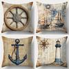Vintage Nautical Pillow Covers Ship Wheel Anchor Lighthouse Pattern Cushion Covers For Sofa Living Room Bedroom Home Decor