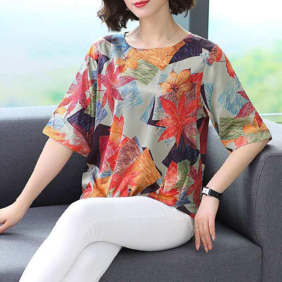 New Summer Floral Printed T-Shirt for Women Loose Fit Plus Size Middle-Aged Mom Clothes Sleeveless Undershirt Top