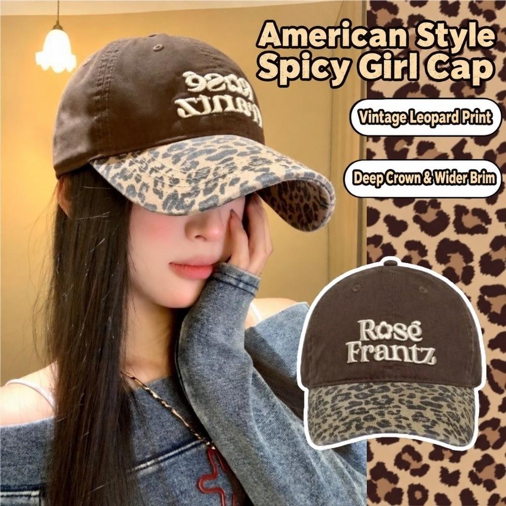 Letter Embroidery Leopard Print Baseball Cap Polyester Spicy Girl Peaked Cap  For Women